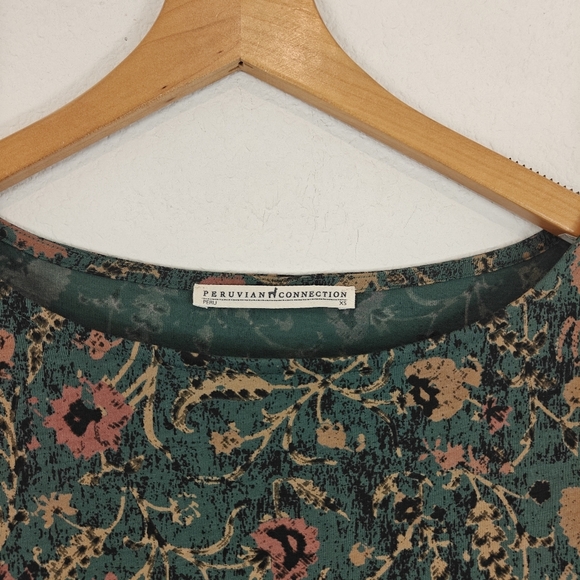 Peruvian Connection Orla Long Sleeve Green Floral Mini Tunic Dress Size XS - Picture 10 of 15